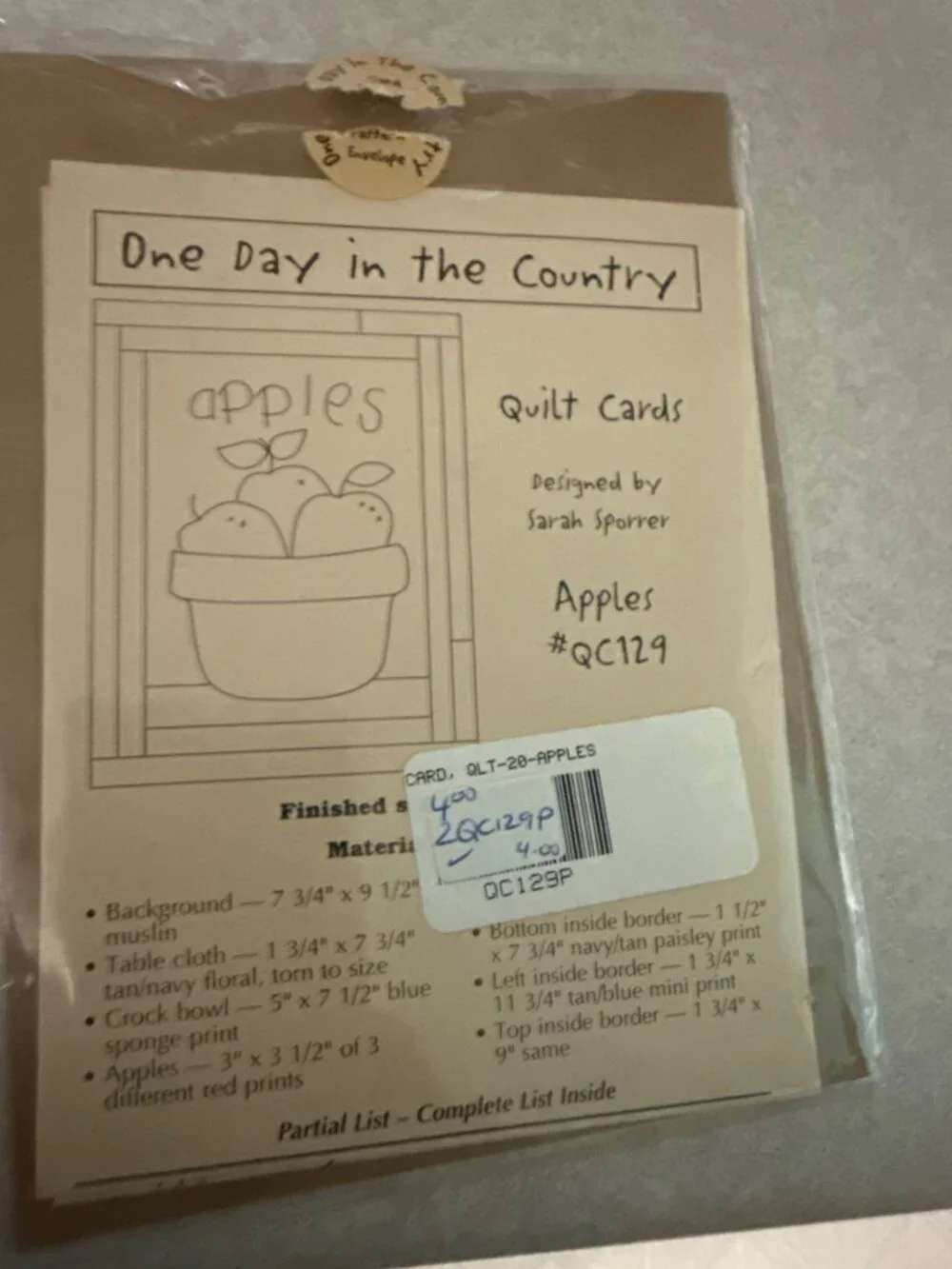 One Day In The Country Quilt Greeting Card Kit Apples Sarah Sporrer QC129